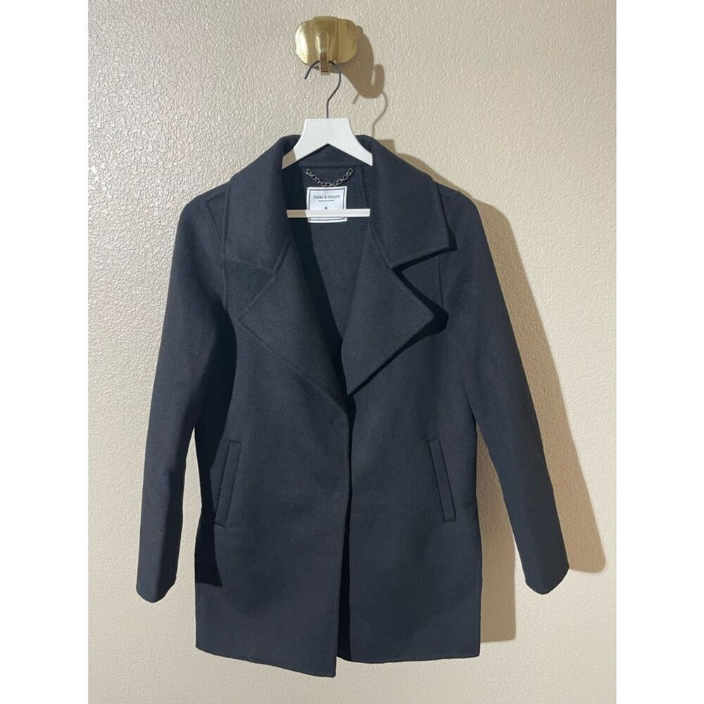 Belle & Bloom Women's Black Peacoat with Classic Notch Lapel